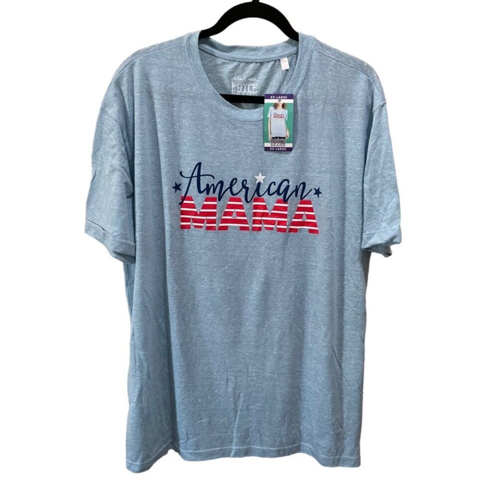 Royce Brand Size XXL Women's Chambray Blue “American Mama”‎ Graphic T-Shirt NWT